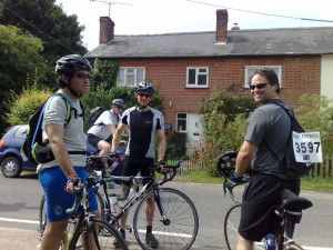 Simon, Ben and Martin at the rest stop, Hadham Ford(?)